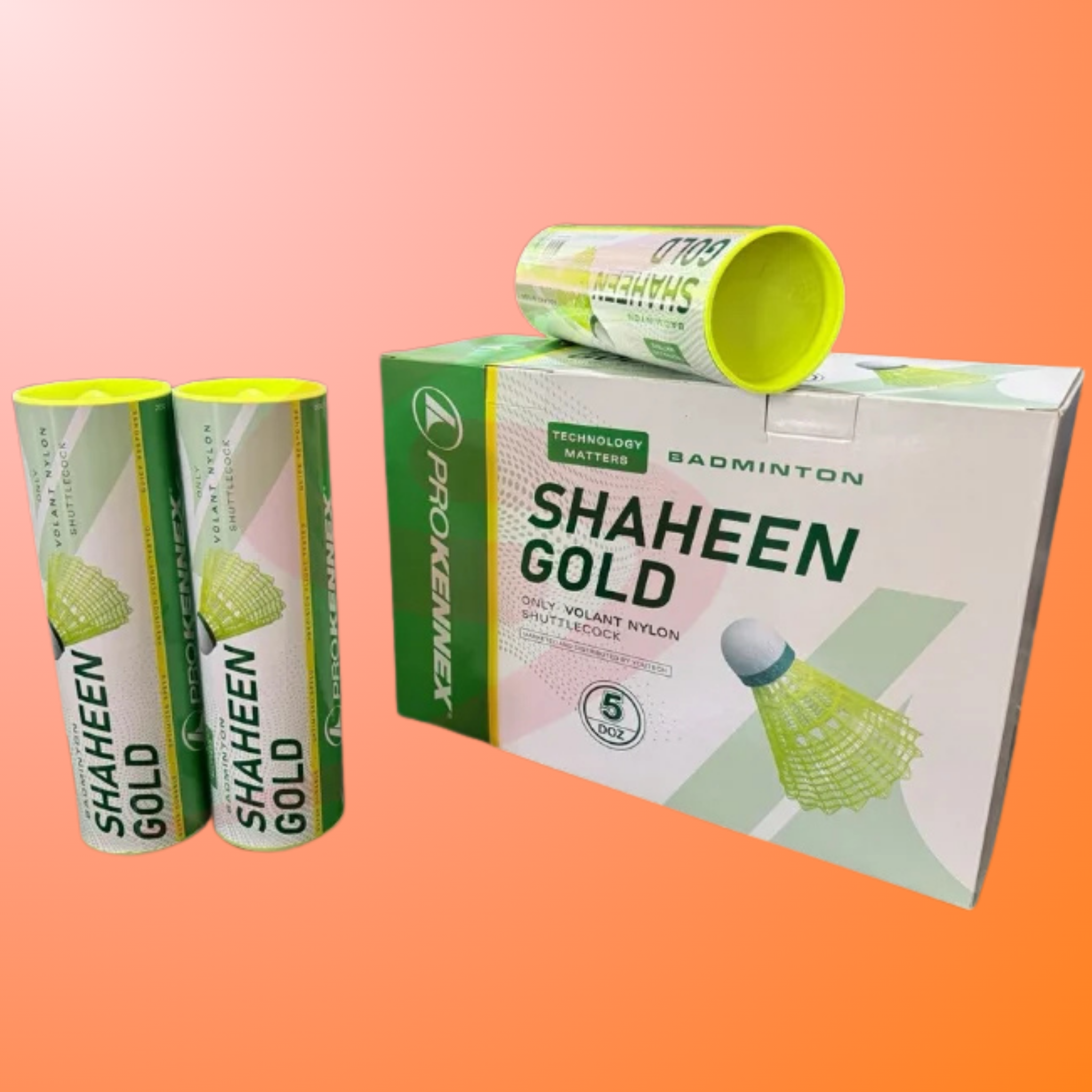 Shaheen Gold Medium-Quality Nylon Badminton Shuttlecocks (High-Visibility Yellow)