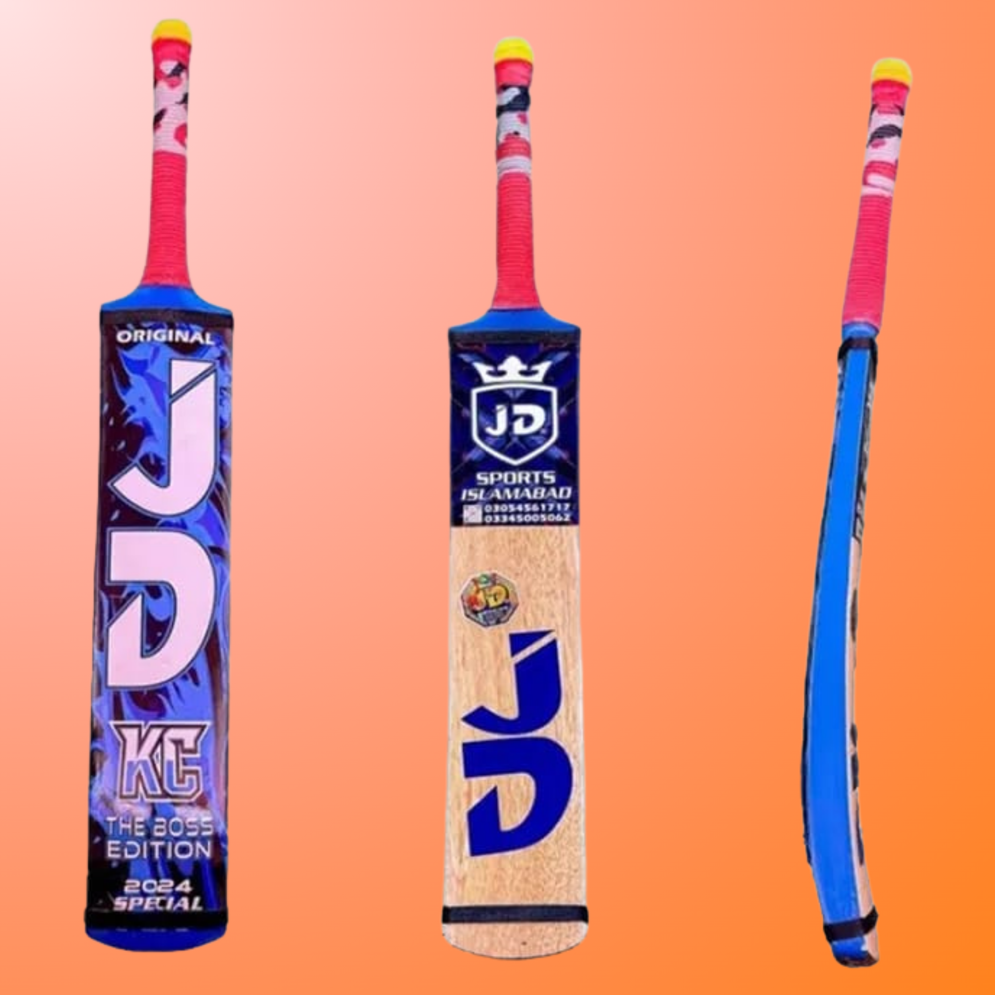JD "The Boss Edition" Tape Ball Cricket Bat - Sri Lankan Coconut double Press