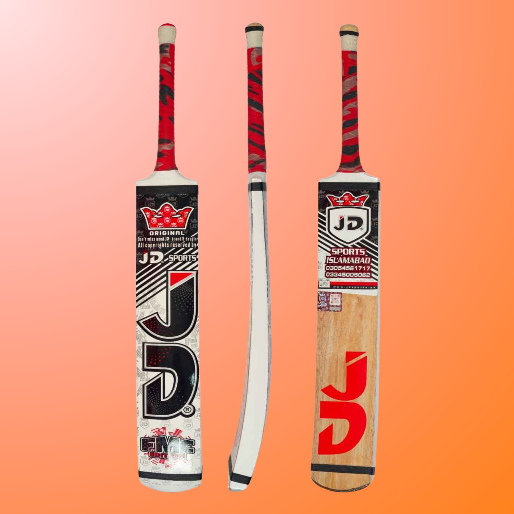 JD "The Boss Edition" Tape Ball Cricket Bat - Sri Lankan Lasantha Plain Double Pressed
