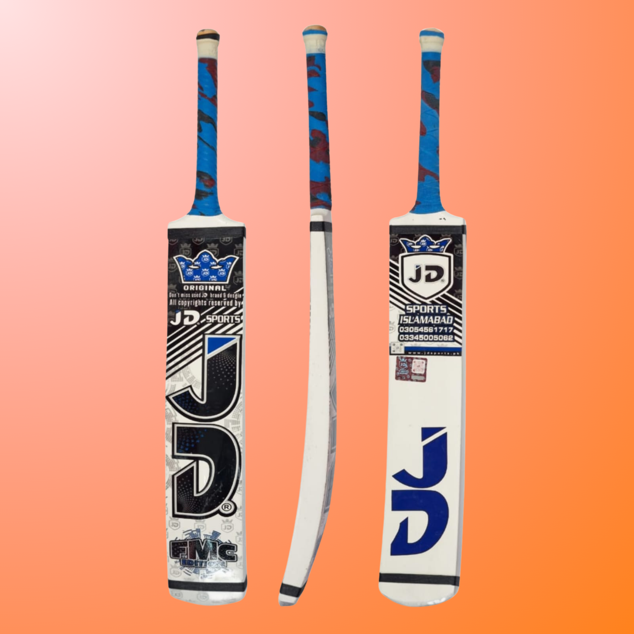 JD "The Boss Edition" Tape Ball Cricket Bat - Sri lankan Coconut Professional 4 Band