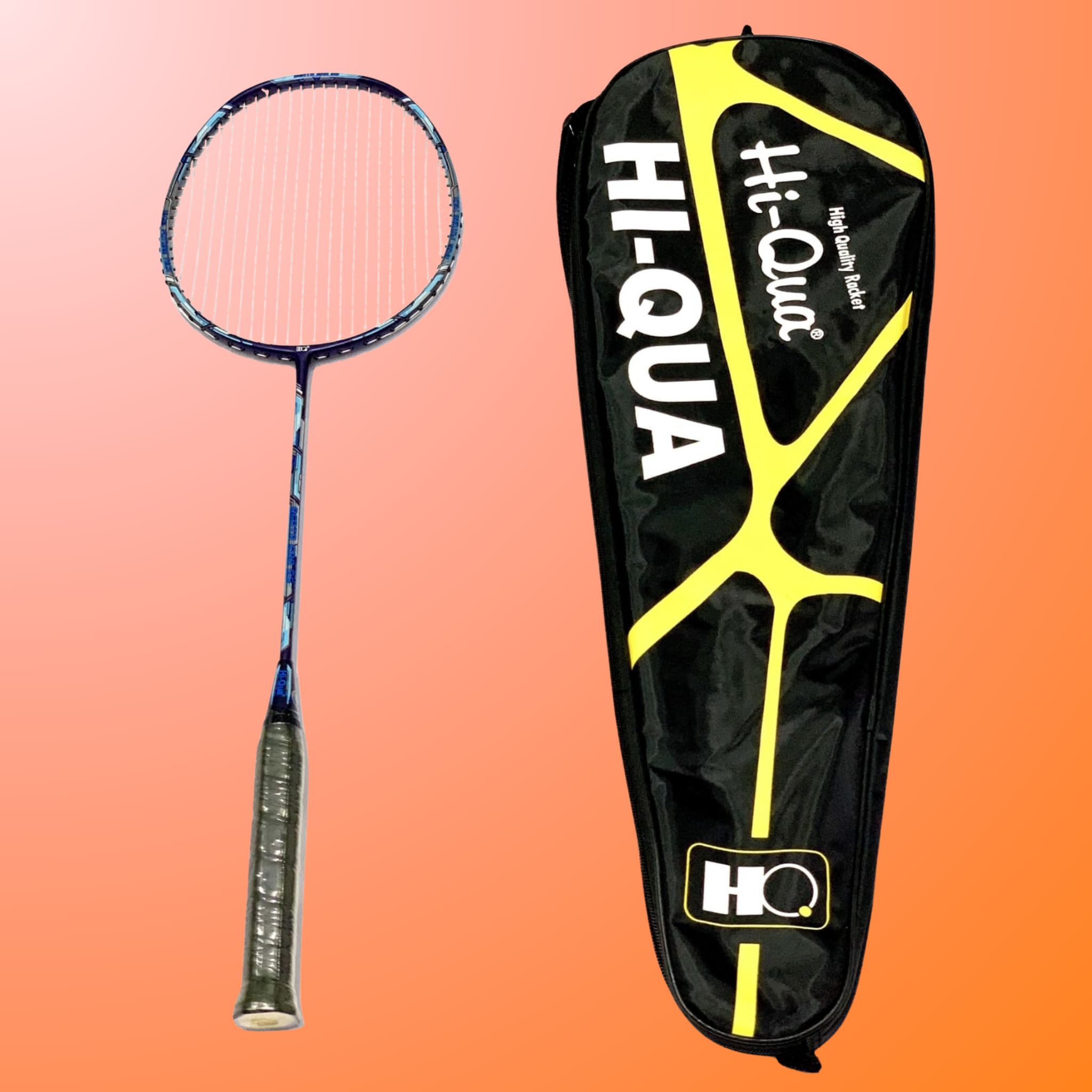 Hi-Qua Beginner-Quality Badminton Racket with Cover (Blue/Silver)